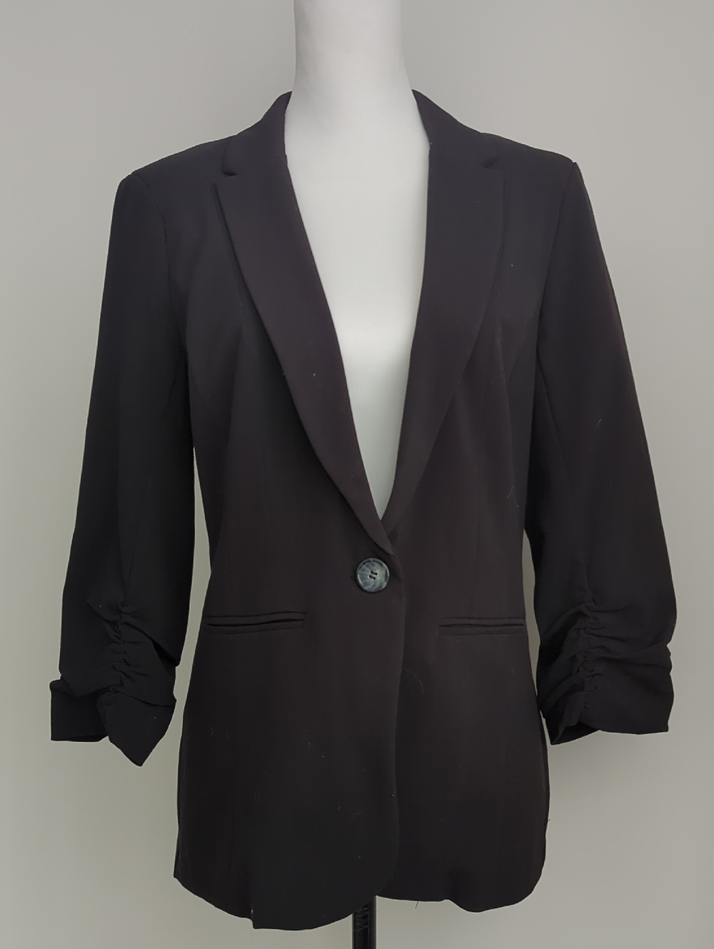 XOXO Black Ruched 3/4 Sleeve Blazer Single-Button Blazer Jacket LARGE
